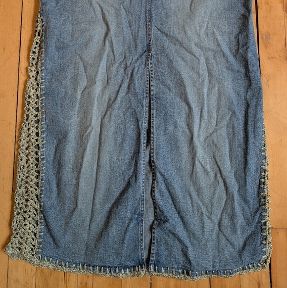 Illegal Jeans Denim Maxi Skirt with Crochet Trim - Picture 10 of 11
